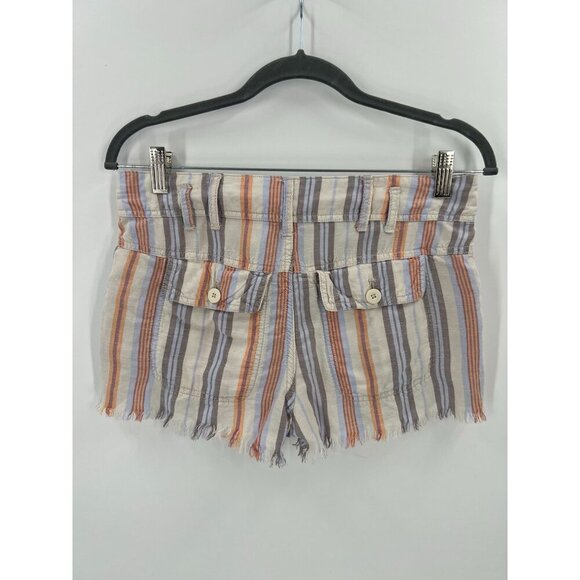 Free People Women Size 0 Striped Linen Blend Button Fly Frayed Hem Shorts - Picture 7 of 12